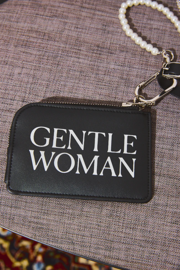 Gentlewoman GW Black Leather Pouch with Pearl and Rhinestone Keychain